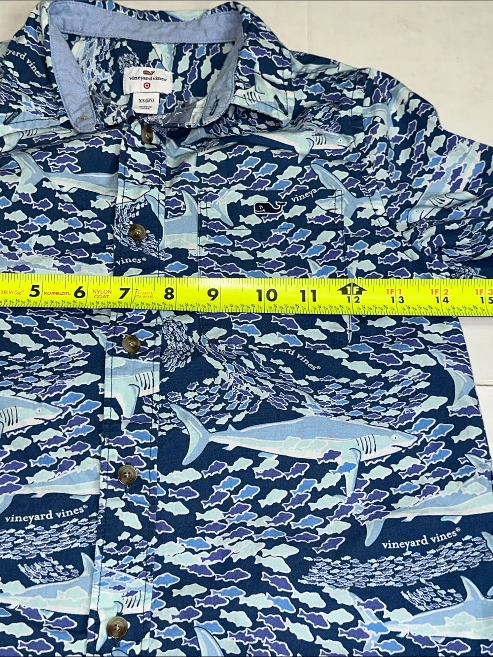 Vineyard Vines Blue Shark‎ Print Short Sleeve Button Down Shirt Boys XS 4/5